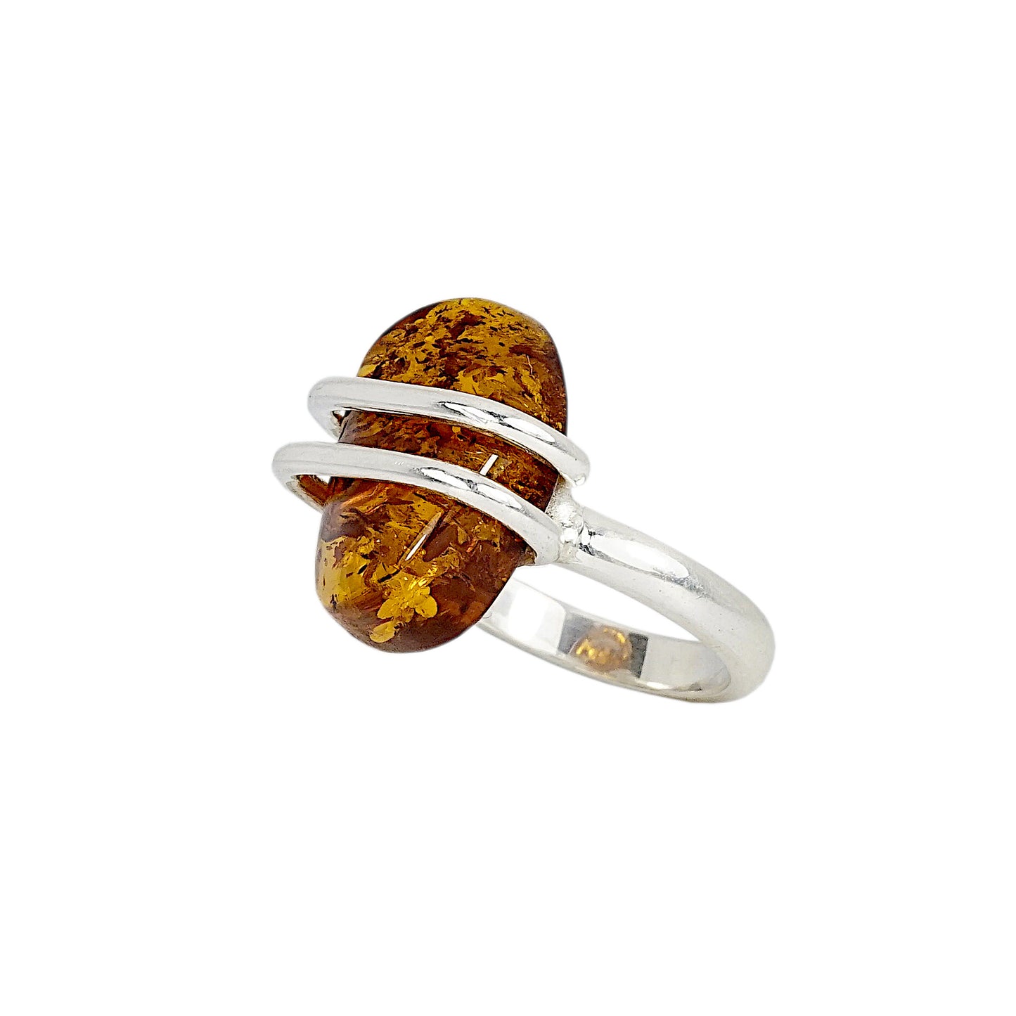 Amber and Sterling Silver Double Bar Ring