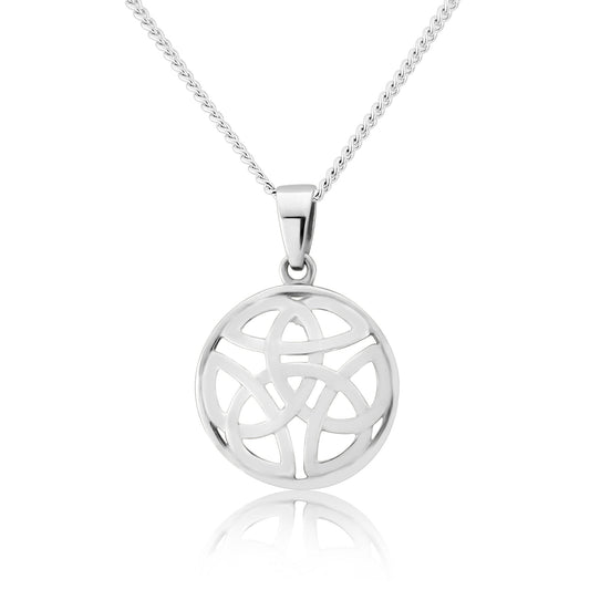 Celtic Trinity Knots Entwined in Sterling Silver Pendant and Chain