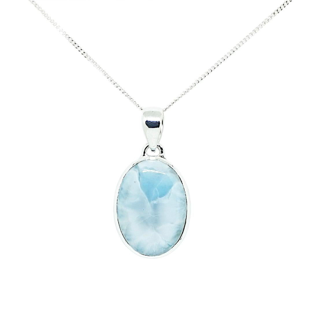 Larimar and Sterling Silver Oval Pendant and Silver Chain