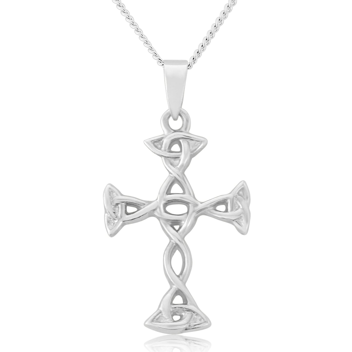 Celtic Trinity Knot Cross Sterling Silver Pendant Chain