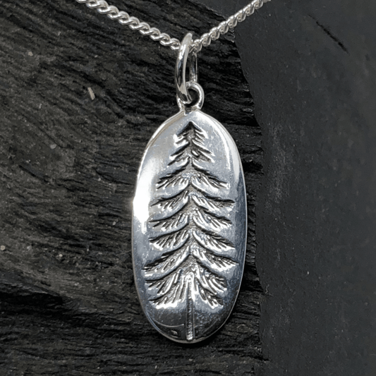 Tree Oval Silver Pendant on Silver Curb Chain