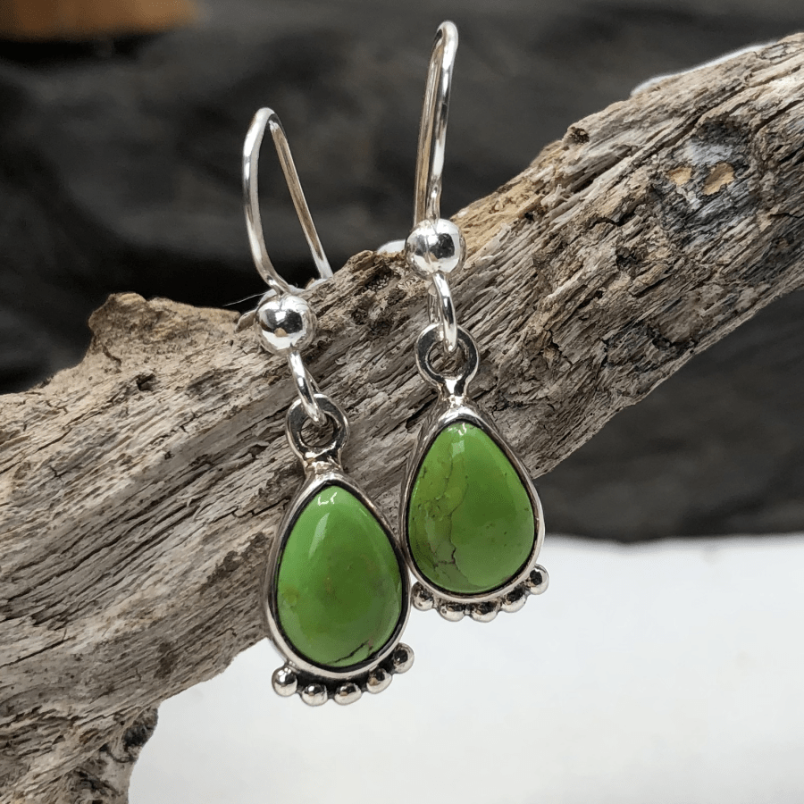 Green Turquoise and Sterling Silver 5 Ball Pear Earrings