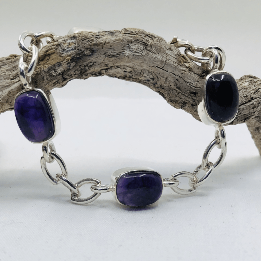 Amethyst and Sterling Silver 5 Stone Bracelet