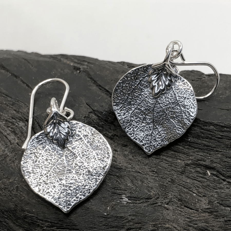 Oxidised Sterling Silver Leaf Earrings
