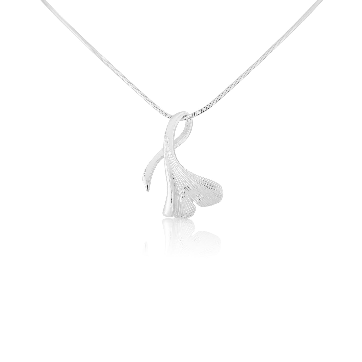 Brushed Sterling Silver Leaf Pendant and Chain